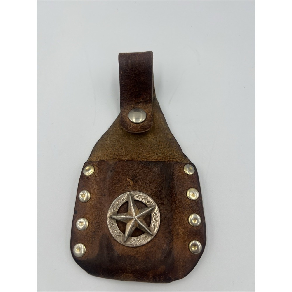 Vintage Western Leather Sheath Star Concho Tooled Brown USA‎ Zippo Lighter Case